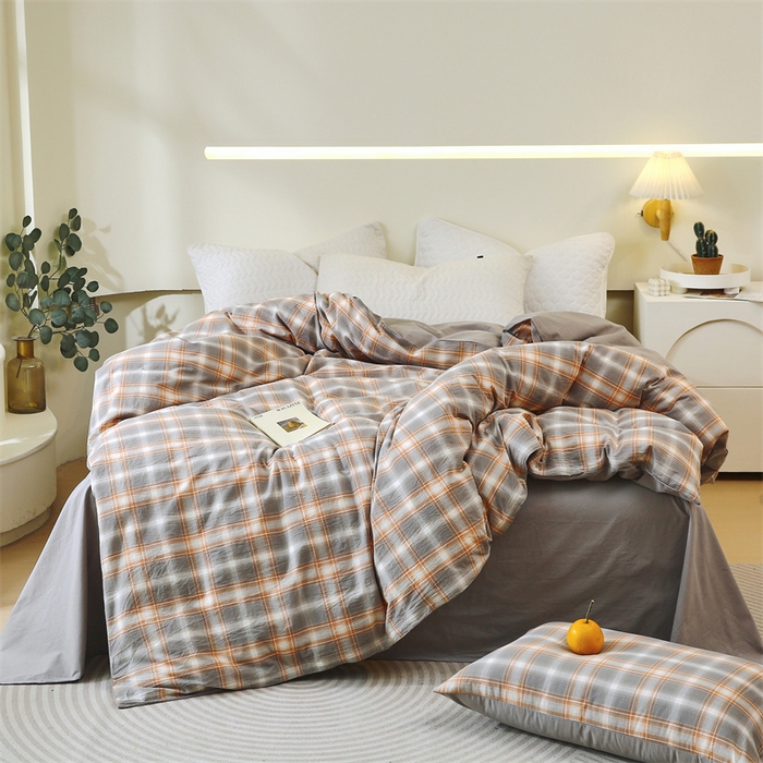 91家纺网 家纺一手货源 找家纺 春皖家纺 2026新款色织AB版水洗棉三件套四件套单品系列（单被套风格一） 栗木-咖格