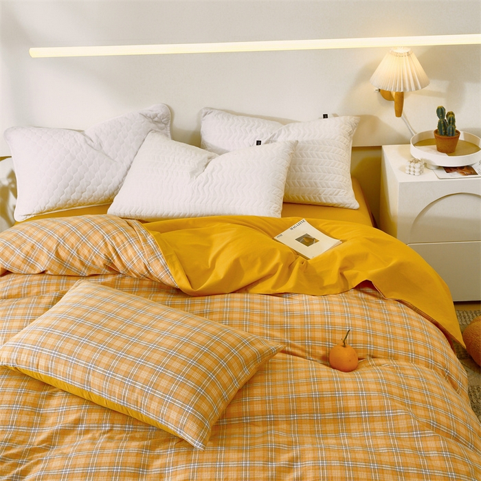 91家纺网 家纺一手货源 找家纺 春皖家纺 2026新款色织AB版水洗棉三件套四件套单品系列（单被套风格一） 素雅-黄条