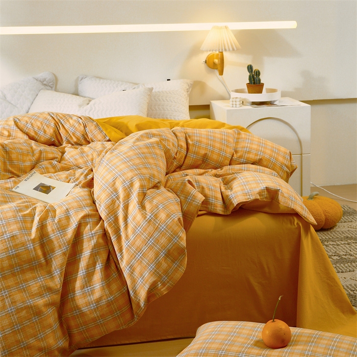 91家纺网 家纺一手货源 找家纺 春皖家纺 2026新款色织AB版水洗棉三件套四件套单品系列（单被套风格一） 素雅-黄条