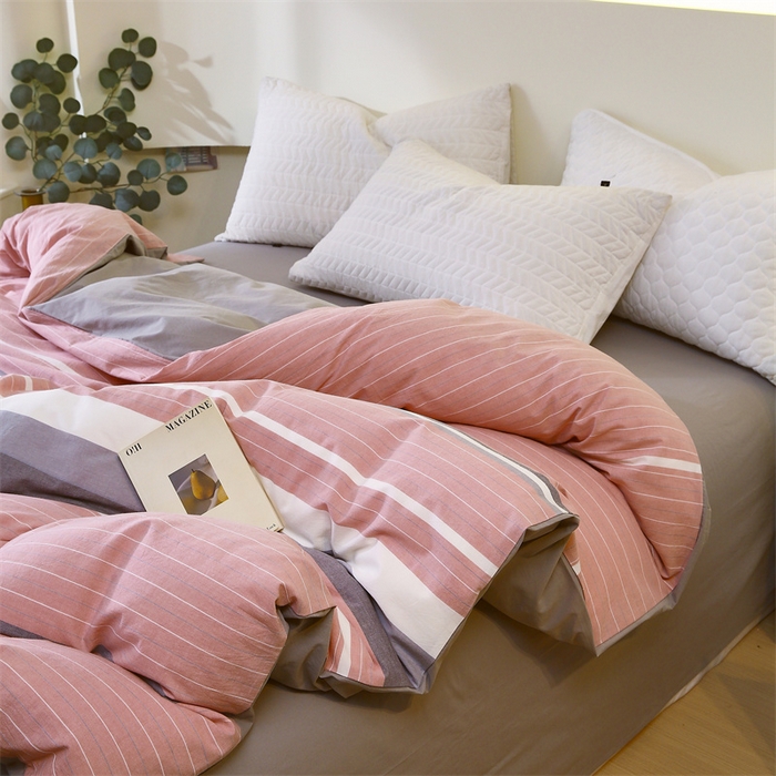 91家纺网 家纺一手货源 找家纺 春皖家纺 2026新款色织AB版水洗棉三件套四件套单品系列（单被套风格一） 素雅-蔻粉