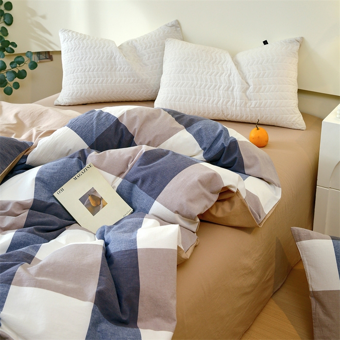91家纺网 家纺一手货源 找家纺 春皖家纺 2026新款色织AB版水洗棉三件套四件套单品系列（单被套风格一） 素雅-蓝大格