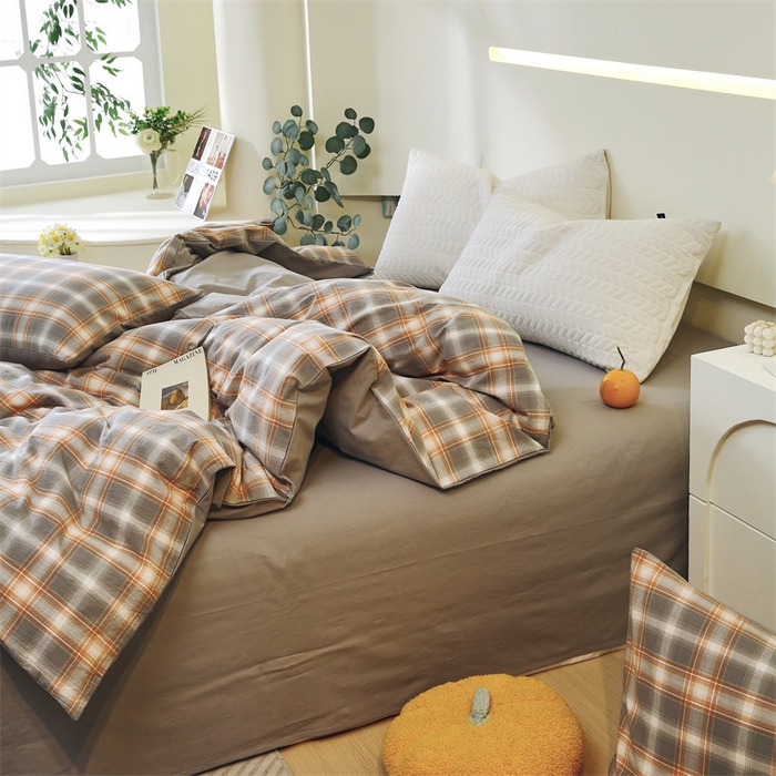 91家纺网 家纺一手货源 找家纺 春皖家纺 2026新款色织AB版水洗棉三件套四件套单品系列（单被套风格一） 栗木-咖格