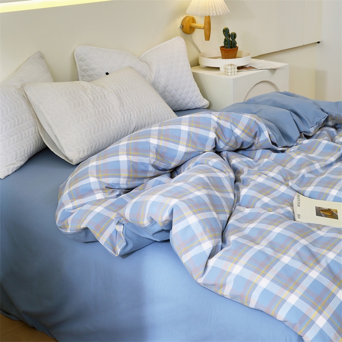 91家纺网 家纺一手货源 找家纺 春皖家纺 2026新款色织AB版水洗棉三件套四件套单品系列（单被套风格一） 素雅-蓝格