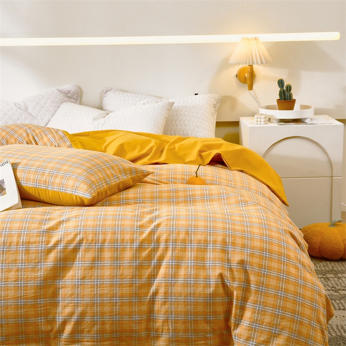 91家纺网 家纺一手货源 找家纺 春皖家纺 2026新款色织AB版水洗棉三件套四件套单品系列（单被套风格一） 素雅-黄条