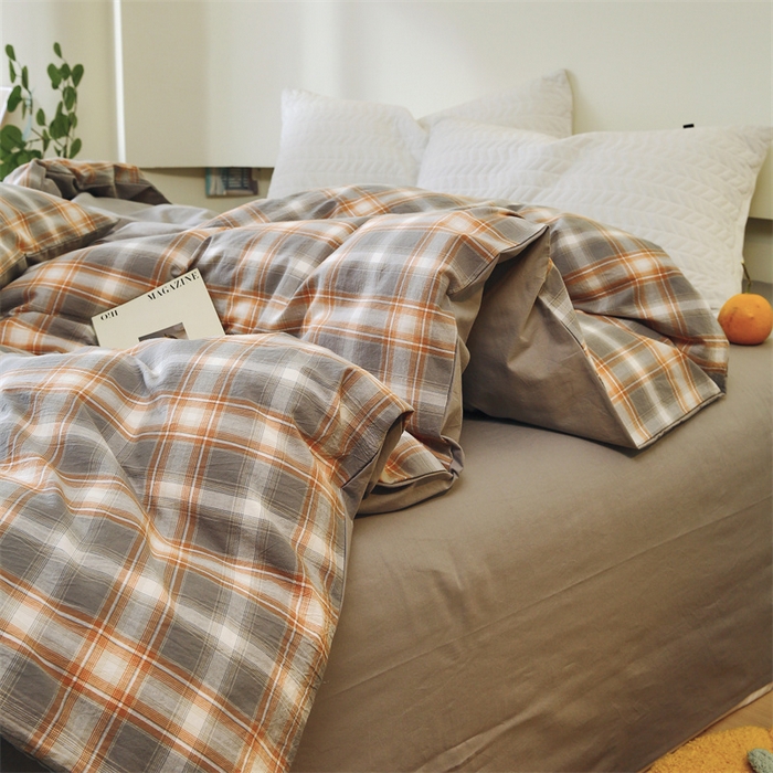 91家纺网 家纺一手货源 找家纺 春皖家纺 2026新款色织AB版水洗棉三件套四件套单品系列（单被套风格一） 栗木-咖格