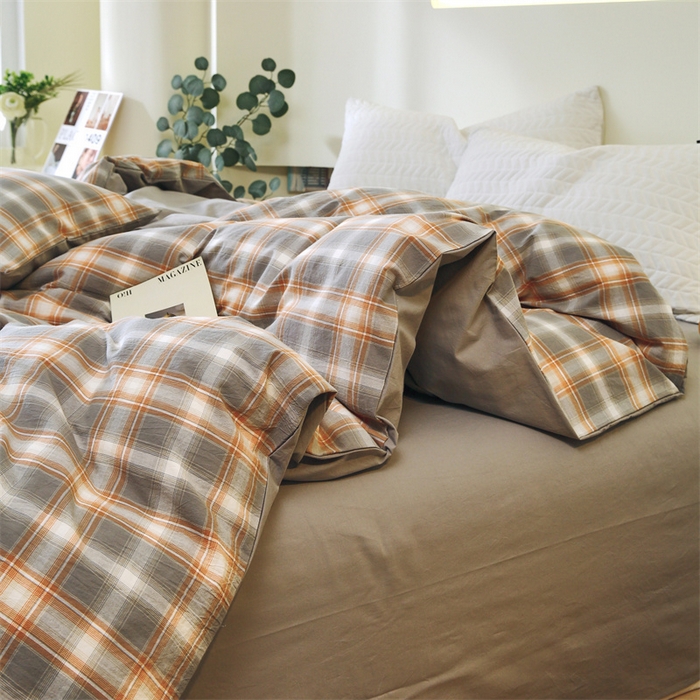 91家纺网 家纺一手货源 找家纺 春皖家纺 2026新款色织AB版水洗棉三件套四件套单品系列（单被套风格一） 栗木-咖格