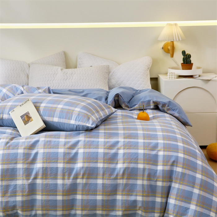 91家纺网 家纺一手货源 找家纺 春皖家纺 2026新款色织AB版水洗棉三件套四件套单品系列（单被套风格一） 素雅-蓝格