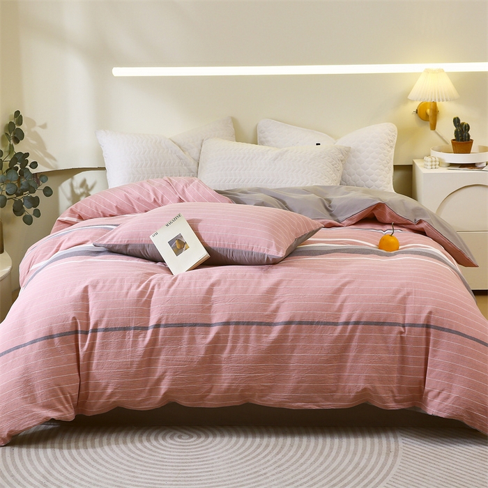 91家纺网 家纺一手货源 找家纺 春皖家纺 2026新款色织AB版水洗棉三件套四件套单品系列（单被套风格一） 素雅-蔻粉