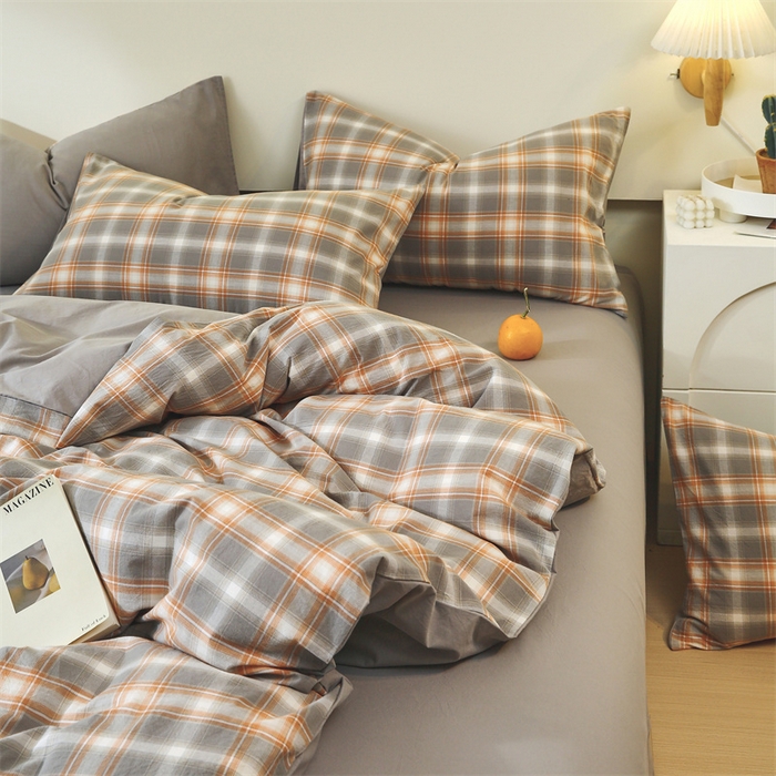 91家纺网 家纺一手货源 找家纺 春皖家纺 2026新款色织AB版水洗棉三件套四件套单品系列（单被套风格一） 栗木-咖格