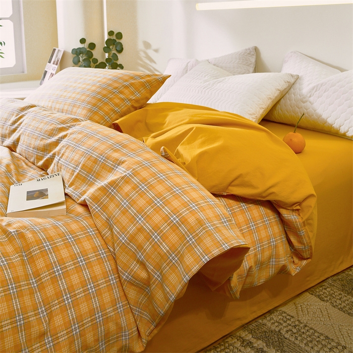 91家纺网 家纺一手货源 找家纺 春皖家纺 2026新款色织AB版水洗棉三件套四件套单品系列（单被套风格一） 素雅-黄条