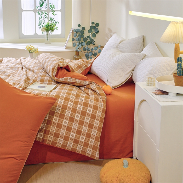 91家纺网 家纺一手货源 找家纺 春皖家纺 2026新款色织AB版水洗棉三件套四件套单品系列（单被套风格一） 素雅黄格