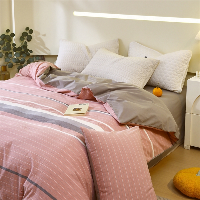 91家纺网 家纺一手货源 找家纺 春皖家纺 2026新款色织AB版水洗棉三件套四件套单品系列（单被套风格一） 素雅-蔻粉