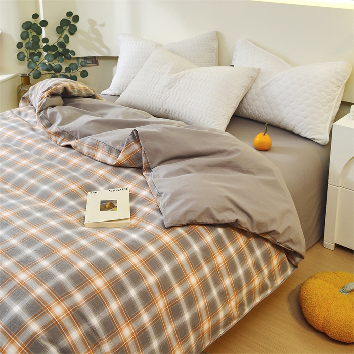 91家纺网 家纺一手货源 找家纺 春皖家纺 2026新款色织AB版水洗棉三件套四件套单品系列（单被套风格一） 栗木-咖格