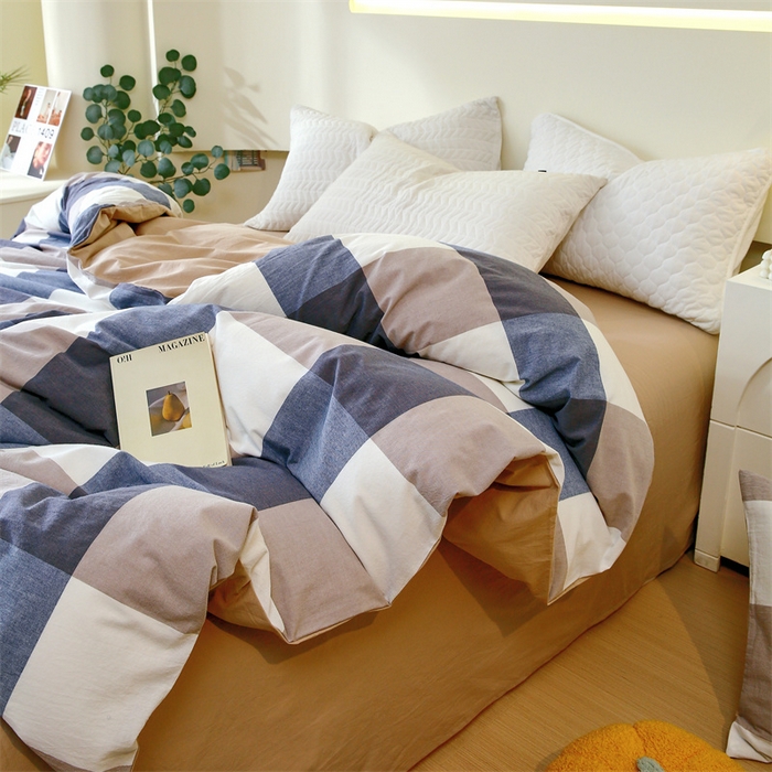 91家纺网 家纺一手货源 找家纺 春皖家纺 2026新款色织AB版水洗棉三件套四件套单品系列（单被套风格一） 素雅-蓝大格