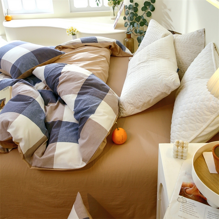 91家纺网 家纺一手货源 找家纺 春皖家纺 2026新款色织AB版水洗棉三件套四件套单品系列（单被套风格一） 素雅-蓝大格