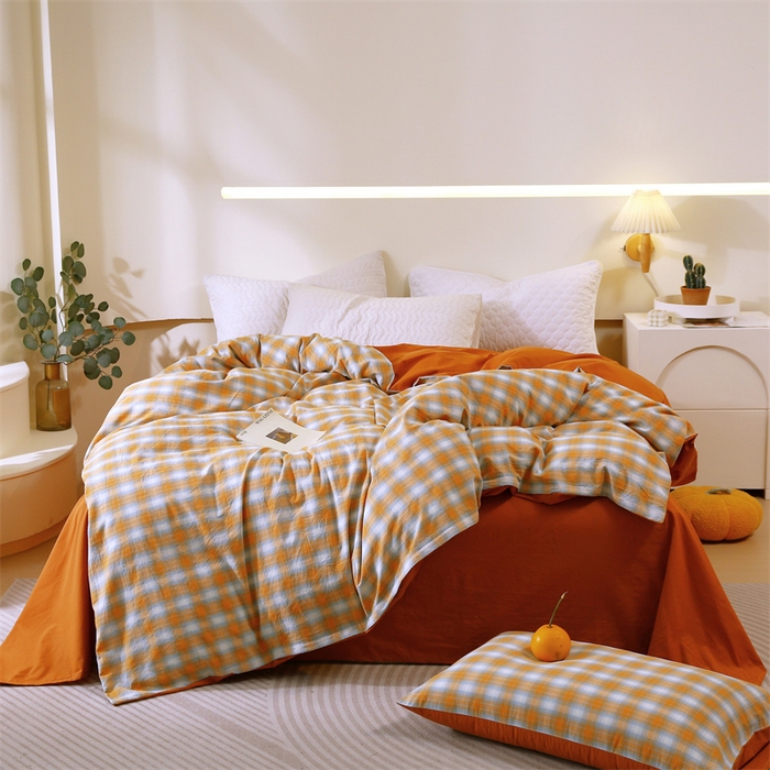 91家纺网 家纺一手货源 找家纺 春皖家纺 2026新款色织AB版水洗棉三件套四件套单品系列（单被套风格一） 素雅-沐夏