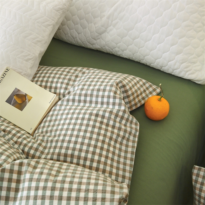 91家纺网 家纺一手货源 找家纺 春皖家纺 2026新款色织AB版水洗棉三件套四件套单品系列（单被套风格一） 素雅-绿格