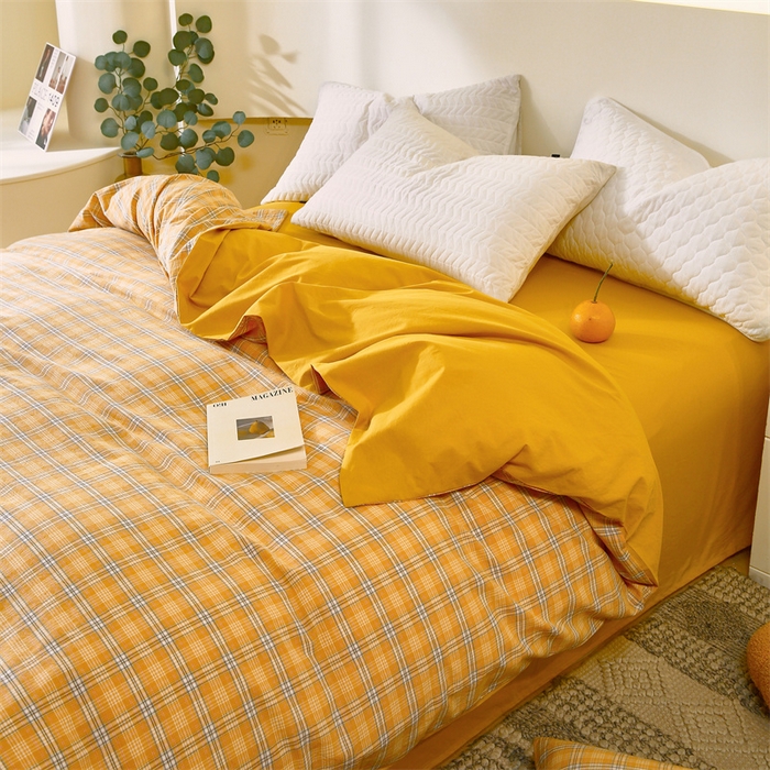 91家纺网 家纺一手货源 找家纺 春皖家纺 2026新款色织AB版水洗棉三件套四件套单品系列（单被套风格一） 素雅-黄条