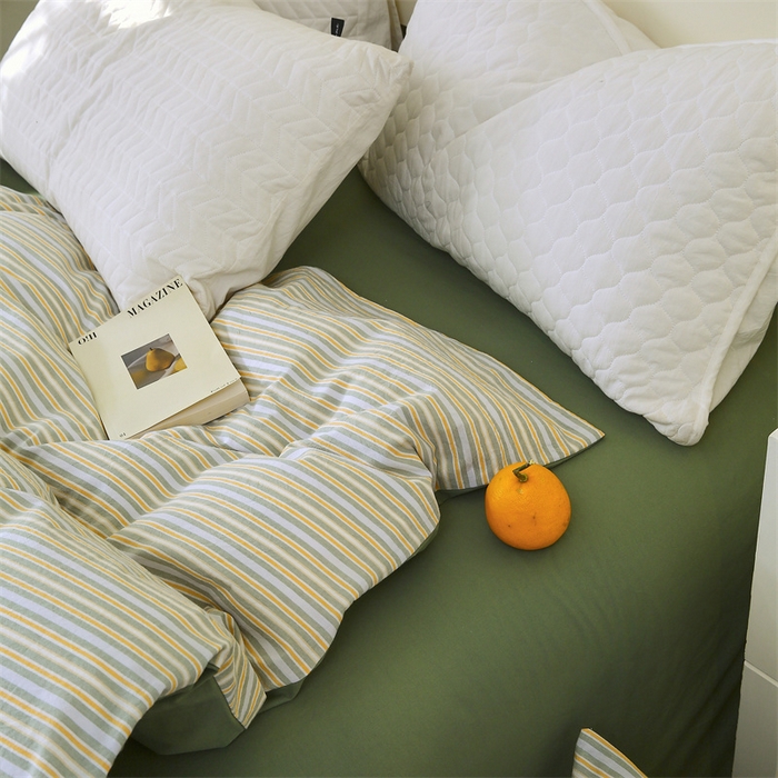 91家纺网 家纺一手货源 找家纺 春皖家纺 2026新款色织AB版水洗棉三件套四件套单品系列（单被套风格一） 素雅-绿条