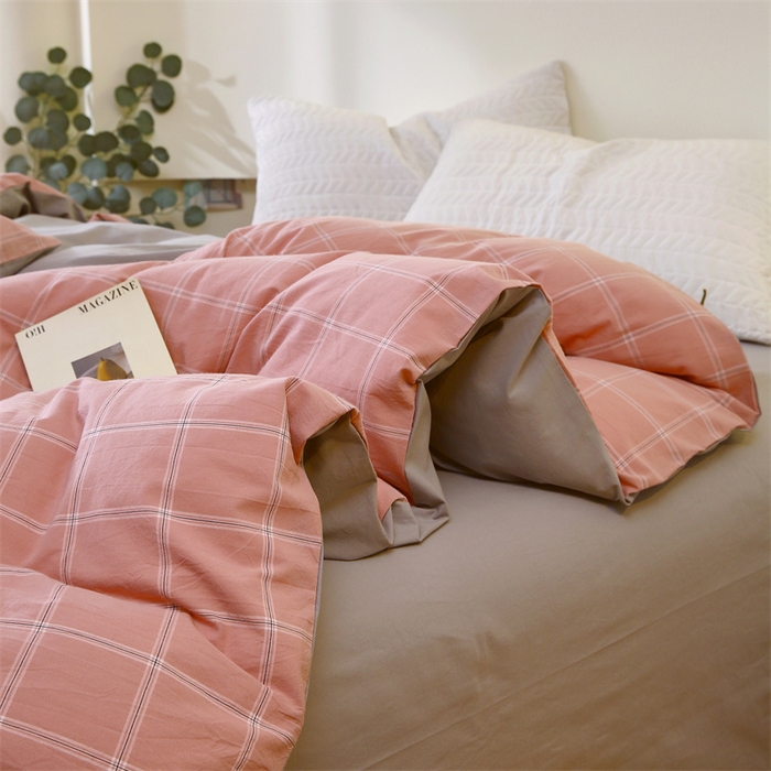 91家纺网 家纺一手货源 找家纺 春皖家纺 2026新款色织AB版水洗棉三件套四件套单品系列（单被套风格一） 素雅-韵粉