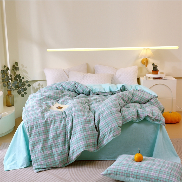 91家纺网 家纺一手货源 找家纺 春皖家纺 2026新款色织AB版水洗棉三件套四件套单品系列（单被套风格一） 素雅-情调