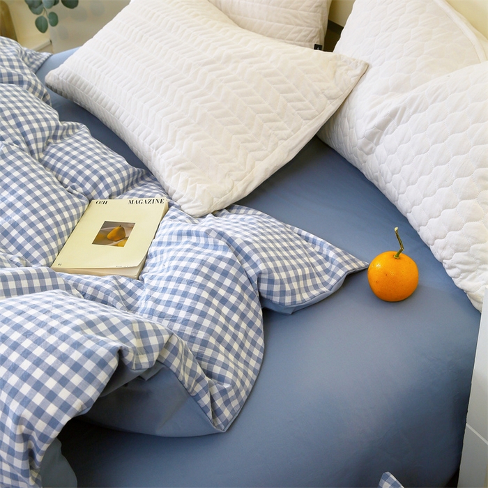 91家纺网 家纺一手货源 找家纺 春皖家纺 2026新款色织AB版水洗棉三件套四件套单品系列（单被套风格一） 素雅-蓝小格