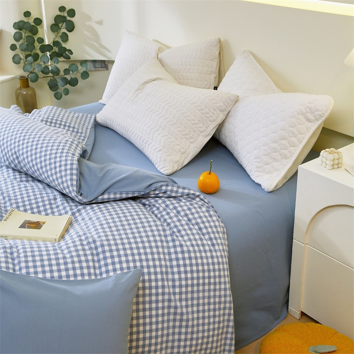 91家纺网 家纺一手货源 找家纺 春皖家纺 2026新款色织AB版水洗棉三件套四件套单品系列（单被套风格一） 素雅-蓝小格