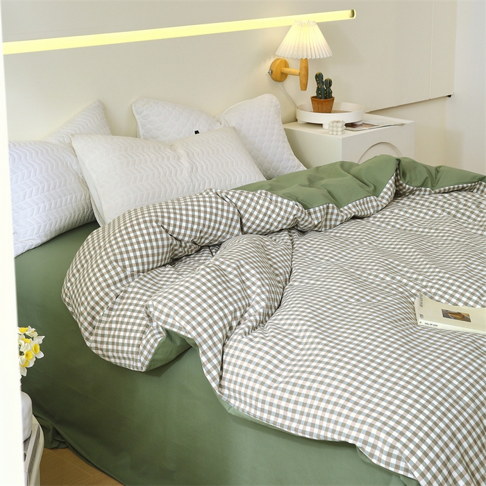 91家纺网 家纺一手货源 找家纺 春皖家纺 2026新款色织AB版水洗棉三件套四件套单品系列（单被套风格一） 素雅-绿格