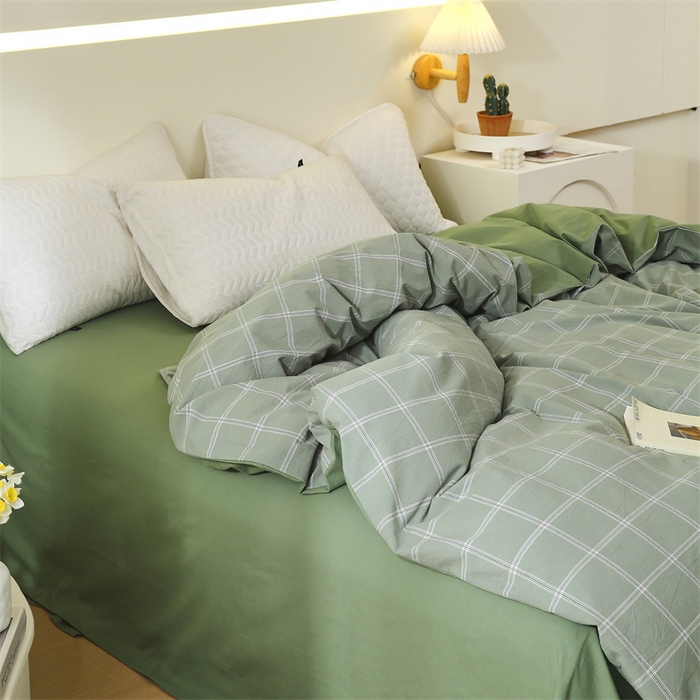 91家纺网 家纺一手货源 找家纺 春皖家纺 2026新款色织AB版水洗棉三件套四件套单品系列（单被套风格一） 素雅-韵绿