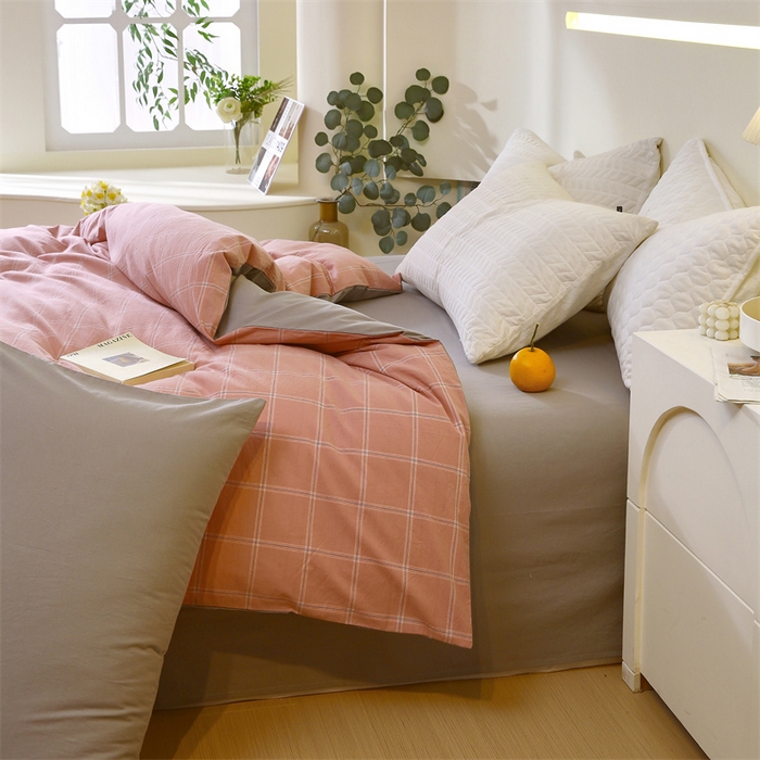 91家纺网 家纺一手货源 找家纺 春皖家纺 2026新款色织AB版水洗棉三件套四件套单品系列（单被套风格一） 素雅-韵粉