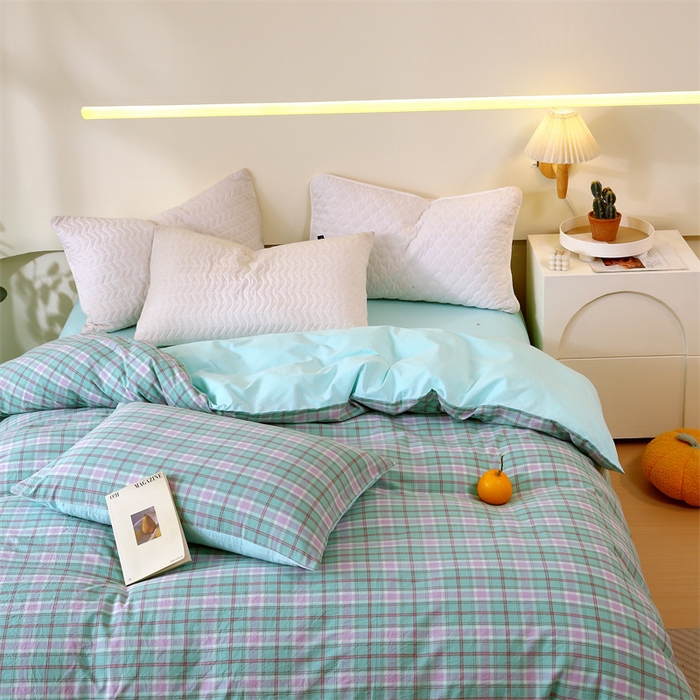 91家纺网 家纺一手货源 找家纺 春皖家纺 2026新款色织AB版水洗棉三件套四件套单品系列（单被套风格一） 素雅-情调