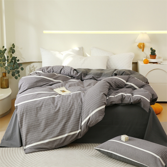 91家纺网 家纺一手货源 找家纺 春皖家纺 2026新款色织AB版水洗棉三件套四件套单品系列（单被套风格一） 素雅-灰条