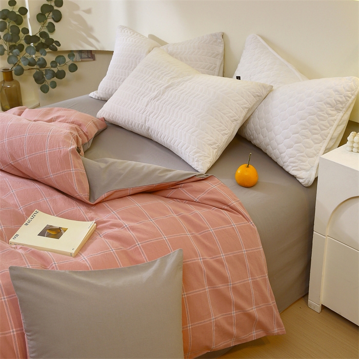 91家纺网 家纺一手货源 找家纺 春皖家纺 2026新款色织AB版水洗棉三件套四件套单品系列（单被套风格一） 素雅-韵粉