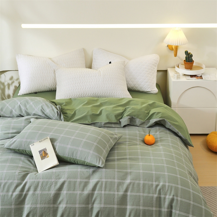 91家纺网 家纺一手货源 找家纺 春皖家纺 2026新款色织AB版水洗棉三件套四件套单品系列（单被套风格一） 素雅-韵绿