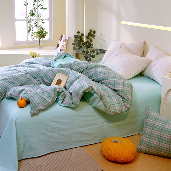 91家纺网 家纺一手货源 找家纺 春皖家纺 2026新款色织AB版水洗棉三件套四件套单品系列（单被套风格一） 素雅-情调