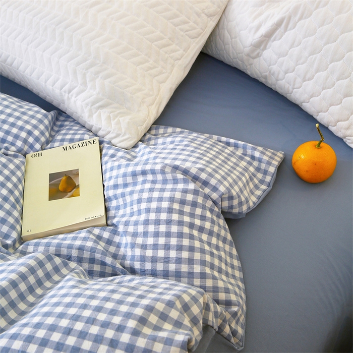 91家纺网 家纺一手货源 找家纺 春皖家纺 2026新款色织AB版水洗棉三件套四件套单品系列（单被套风格一） 素雅-蓝小格