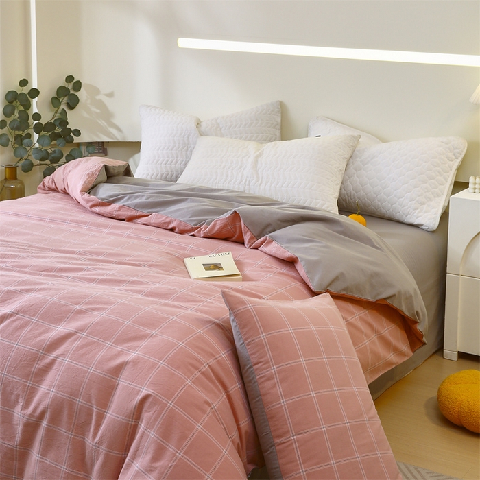 91家纺网 家纺一手货源 找家纺 春皖家纺 2026新款色织AB版水洗棉三件套四件套单品系列（单被套风格一） 素雅-韵粉