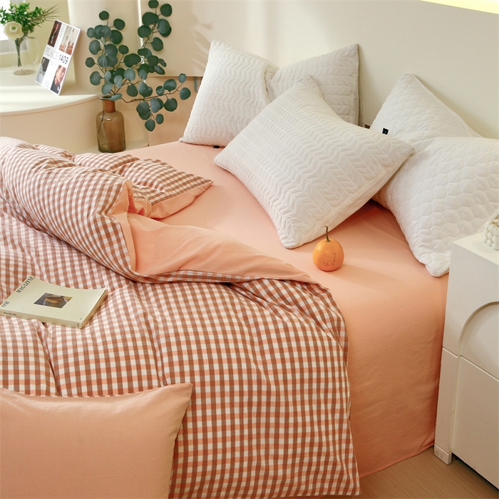 91家纺网 家纺一手货源 找家纺 春皖家纺 2026新款色织AB版水洗棉三件套四件套单品系列（单被套风格一） 素雅-玉格