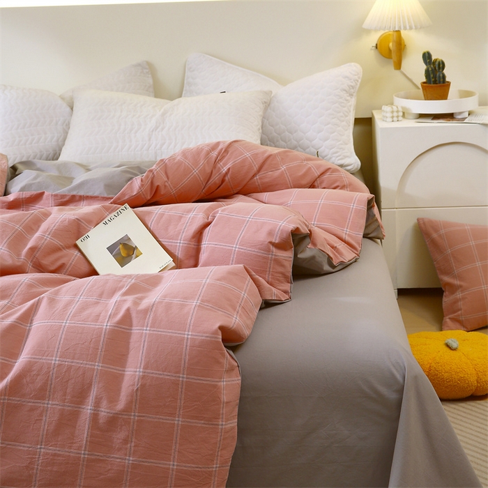 91家纺网 家纺一手货源 找家纺 春皖家纺 2026新款色织AB版水洗棉三件套四件套单品系列（单被套风格一） 素雅-韵粉