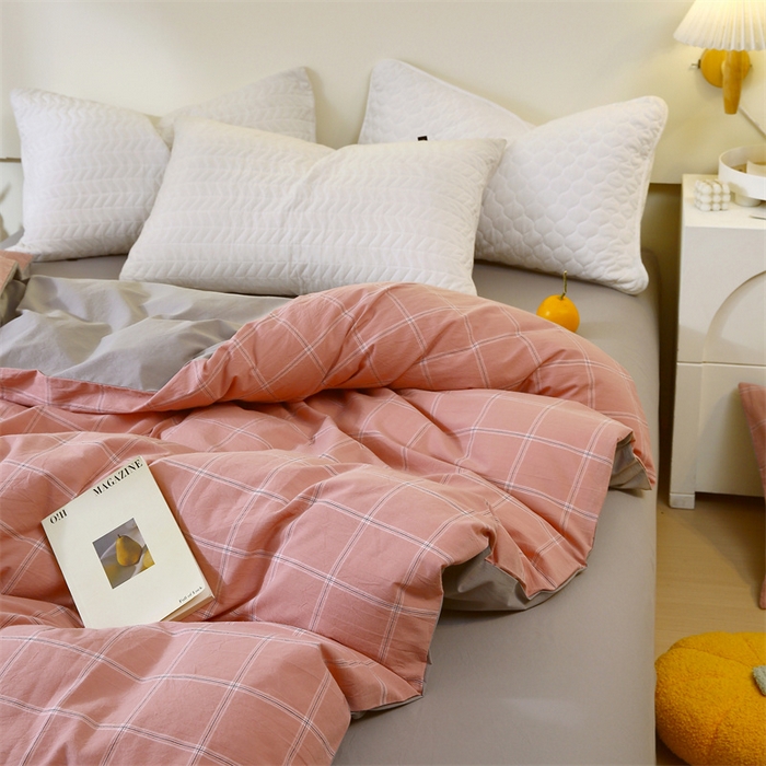 91家纺网 家纺一手货源 找家纺 春皖家纺 2026新款色织AB版水洗棉三件套四件套单品系列（单被套风格一） 素雅-韵粉