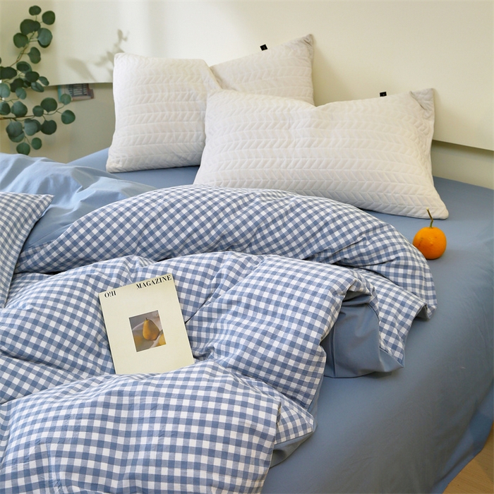 91家纺网 家纺一手货源 找家纺 春皖家纺 2026新款色织AB版水洗棉三件套四件套单品系列（单被套风格一） 素雅-蓝小格
