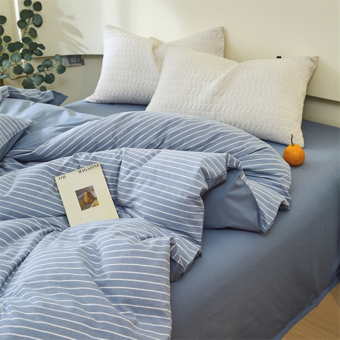 91家纺网 家纺一手货源 找家纺 春皖家纺 2026新款色织AB版水洗棉三件套四件套单品系列（单被套风格一） 素雅-蓝条