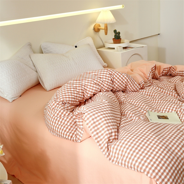 91家纺网 家纺一手货源 找家纺 春皖家纺 2026新款色织AB版水洗棉三件套四件套单品系列（单被套风格一） 素雅-玉格