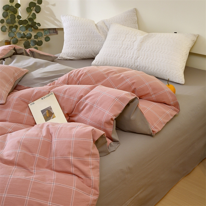 91家纺网 家纺一手货源 找家纺 春皖家纺 2026新款色织AB版水洗棉三件套四件套单品系列（单被套风格一） 素雅-韵粉