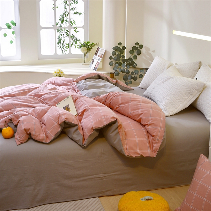 91家纺网 家纺一手货源 找家纺 春皖家纺 2026新款色织AB版水洗棉三件套四件套单品系列（单被套风格一） 素雅-韵粉