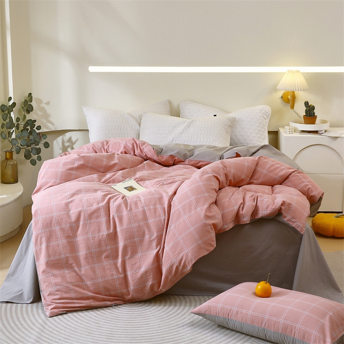 91家纺网 家纺一手货源 找家纺 春皖家纺 2026新款色织AB版水洗棉三件套四件套单品系列（单被套风格一） 素雅-韵粉