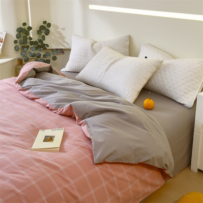 91家纺网 家纺一手货源 找家纺 春皖家纺 2026新款色织AB版水洗棉三件套四件套单品系列（单被套风格一） 素雅-韵粉