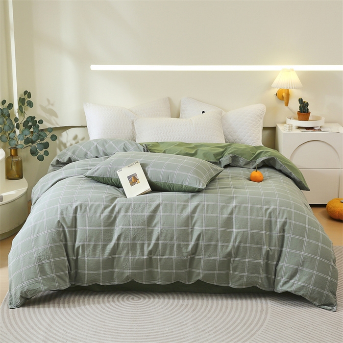 91家纺网 家纺一手货源 找家纺 春皖家纺 2026新款色织AB版水洗棉三件套四件套单品系列（单被套风格一） 素雅-韵绿