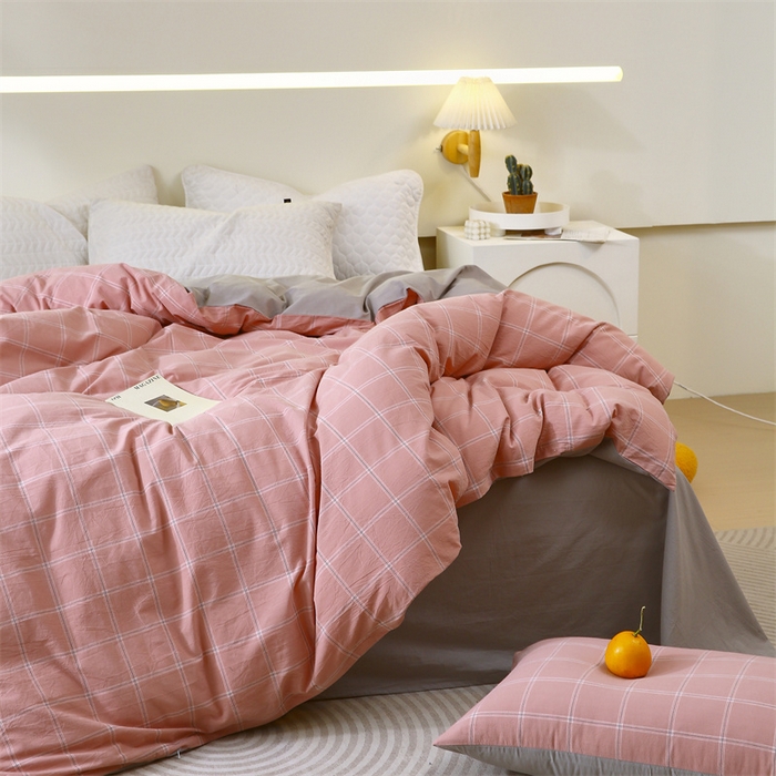 91家纺网 家纺一手货源 找家纺 春皖家纺 2026新款色织AB版水洗棉三件套四件套单品系列（单被套风格一） 素雅-韵粉