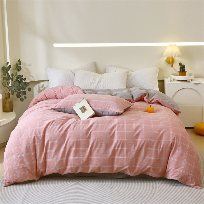 91家纺网 家纺一手货源 找家纺 春皖家纺 2026新款色织AB版水洗棉三件套四件套单品系列（单被套风格一） 素雅-韵粉